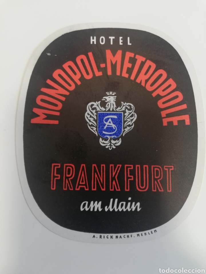 Etiquetas antiguas: ETIQUETA HOTEL MONOPOL-METROPOLE FRANKFURT AM MAIN ALEMANIA LUGGAGE LABEL