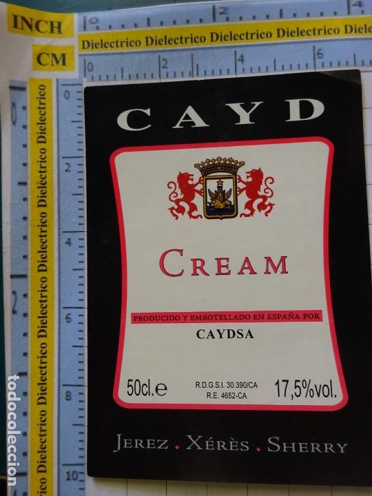 Alte Etiketten: ETIQUETA DE BEBIDAS. VINO LICORES. CAYD CREAM SHERRY. 104