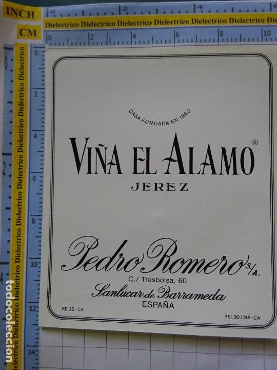 Alte Etiketten: ETIQUETA DE BEBIDAS. VINO LICORES. SANL&Uacute;CAR DE BARRAMEDA. VI&Ntilde;A EL &Aacute;LAMO JEREZ PEDRO ROMERO. 108