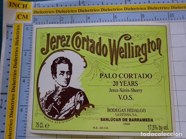 Alte Etiketten: ETIQUETA DE BEBIDAS. VINO LICORES. JEREZ CORTADO WELLINGTON. BODEGAS HIDALGO SANLUCAR BARRAMEDA. 115