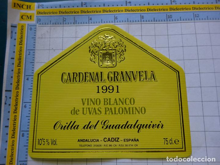 Etiquetas antiguas: ETIQUETA DE BEBIDAS. VINO LICORES. CARDENAL GRANVELA 1991 ORILLA DEL GUADALQUIVIR. 117