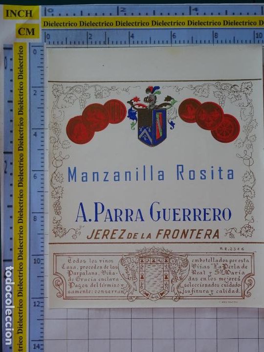 Old Labels: ETIQUETA DE BEBIDAS. VINO LICORES. MANZANILLA ROSITA A. PARRA GUERRERO JEREZ DE LA FRONTERA 470