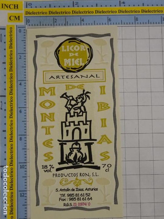 Old Labels: ETIQUETA DE BEBIDAS. VINO LICORES. LICOR DE MIEL ARTESANAL MONTES IBIAS ASTURIAS. 655
