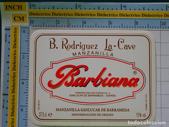 Etiquetas antiguas: ETIQUETA DE BEBIDAS. VINO LICORES. MANZANILLA BARBIANA SANL&Uacute;CAR DE BARRAMEDA. 14