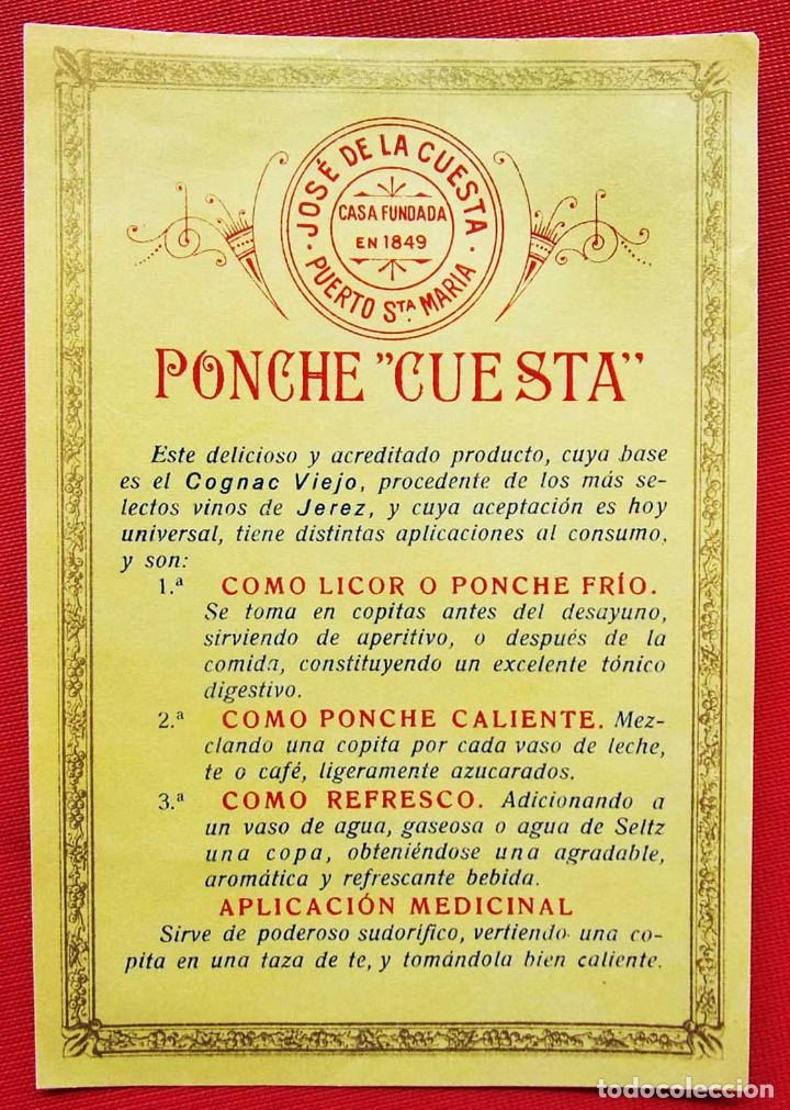 Alte Etiketten: ANTIGUA ETIQUETA. PONCHE CUESTA. PUERTO SANTA MAR&Iacute;A. C&Aacute;DIZ. BUEN ESTADO. NUNCA PEGADA.