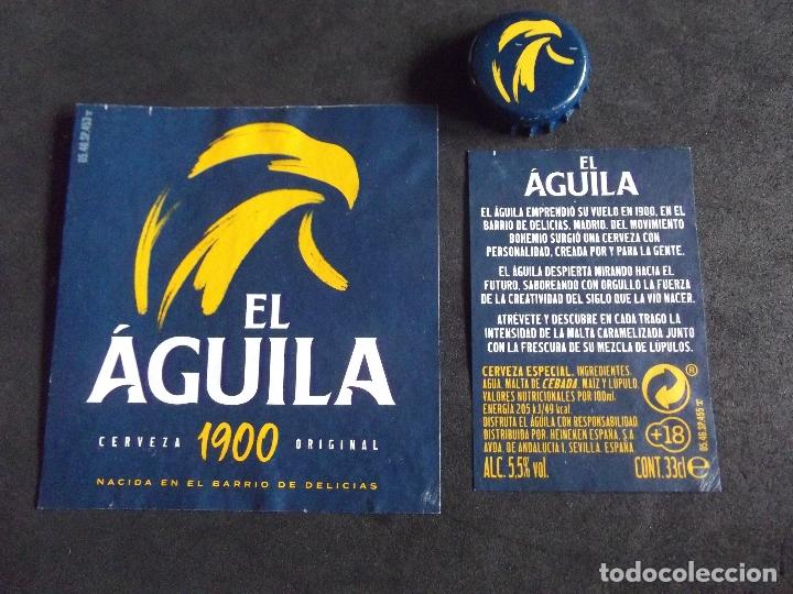 Old Labels: CERVEZA-V9E-8-ETIQUETAS Y CHAPA-EL AGUILA-1900