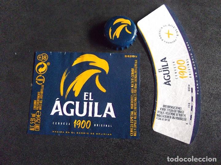 Old Labels: CERVEZA-V9E-8-ETIQUETAS Y CHAPA-EL AGUILA-1900
