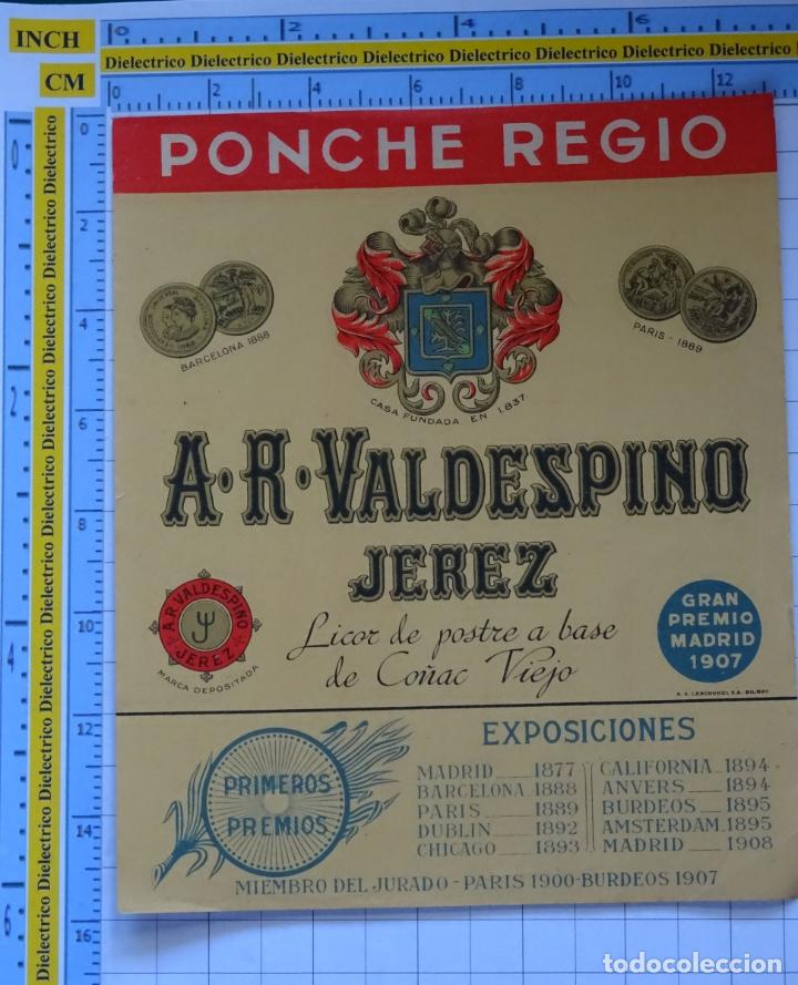 Old Labels: ETIQUETA DE BEBIDAS. VINOS LICORES. PONCHE GUERRERO VALDESPINO JEREZ GRAN PREMIO 1907. 126