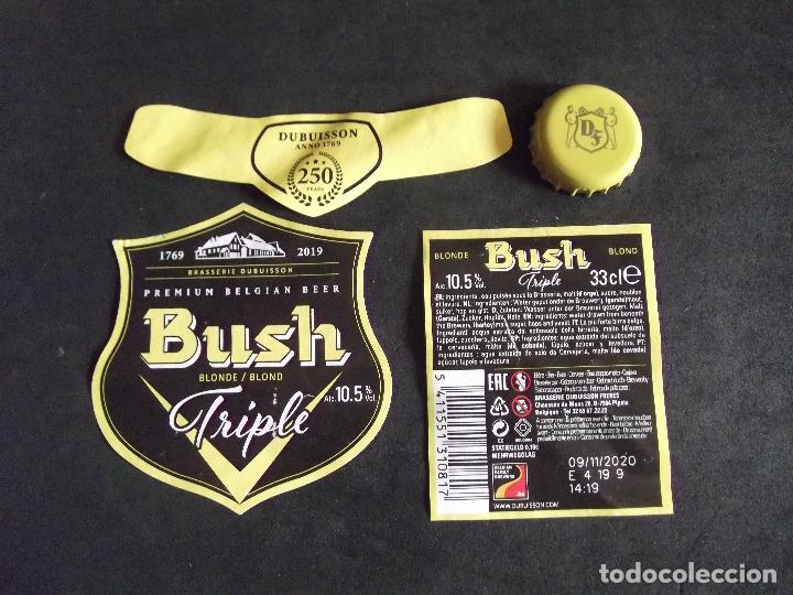Old Labels: CERVEZA-V9-K-I-ETIQUETAS Y CHAPA-BUSH-TRIPLE-BELGIAN