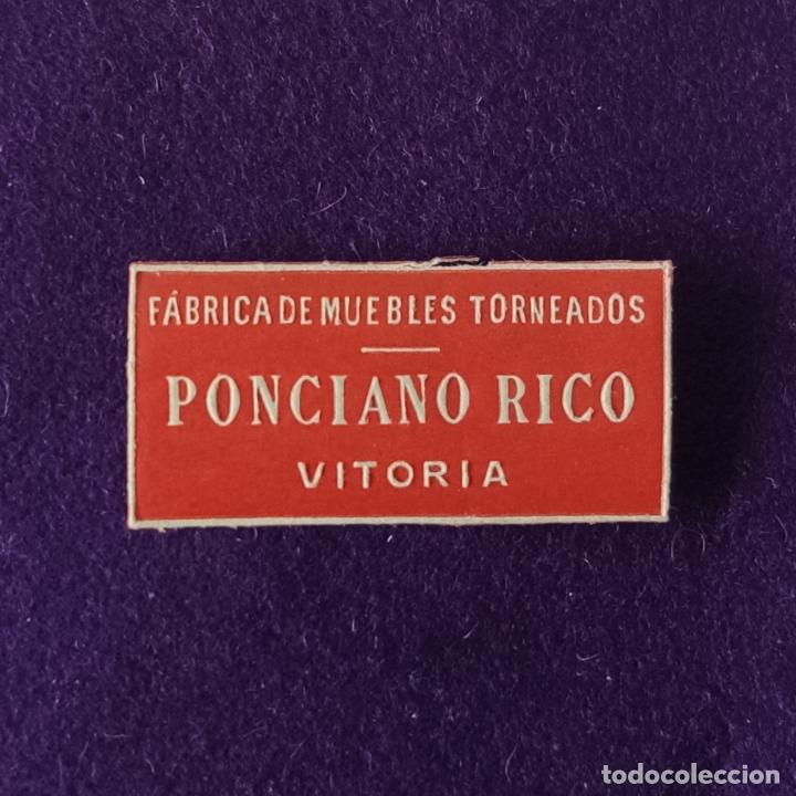 Etichette antiche: ETIQUETA DE PONCIANO RICO. FABRICA DE MUEBLES. ORIGINAL DE EPOCA. VITORIA (ALAVA). 1920-40.