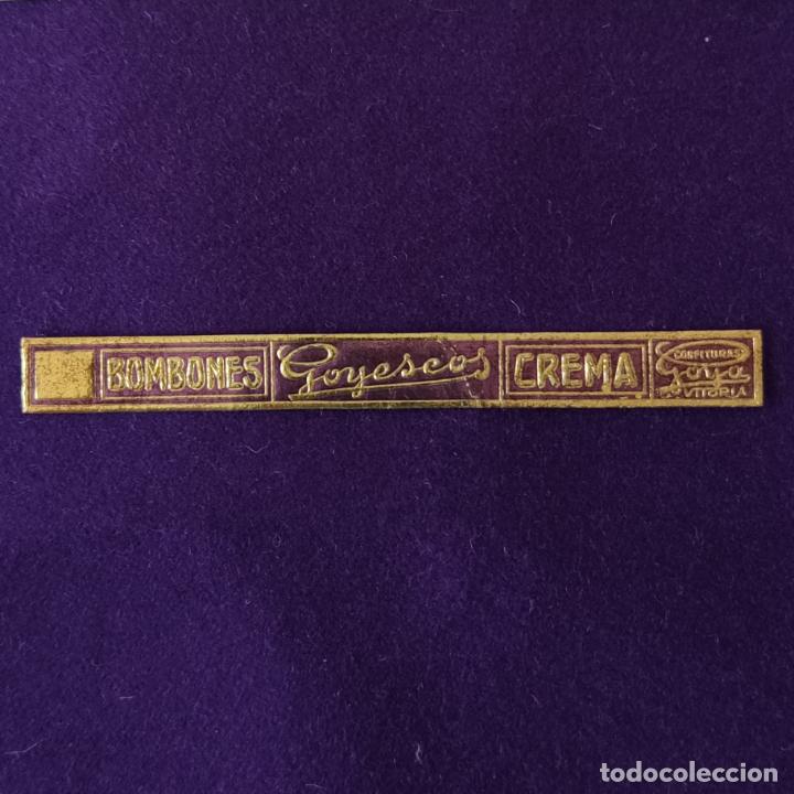 Etichette antiche: ETIQUETA DE CONFITERIAS GOYA. GOYESCAS CREMA. ORIGINAL DE EPOCA. VITORIA (ALAVA). 1920-40.