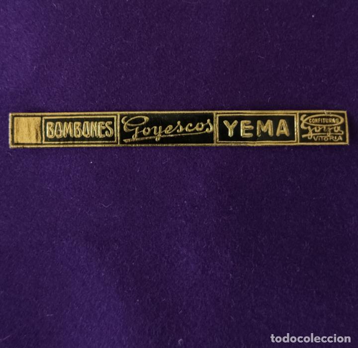 Etichette antiche: ETIQUETA DE CONFITERIAS GOYA. GOYESCAS YEMA. ORIGINAL DE EPOCA. VITORIA (ALAVA). 1920-40.