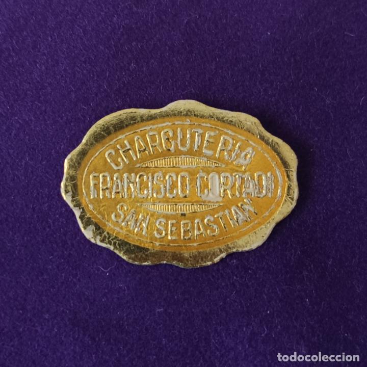 Etiquetas antiguas: ETIQUETA DE CHARCUTERIA FRANCISCO CORTADI. ORIGINAL DE EPOCA. SAN SEBASTIAN (GUIPUZCOA). 1920-40.