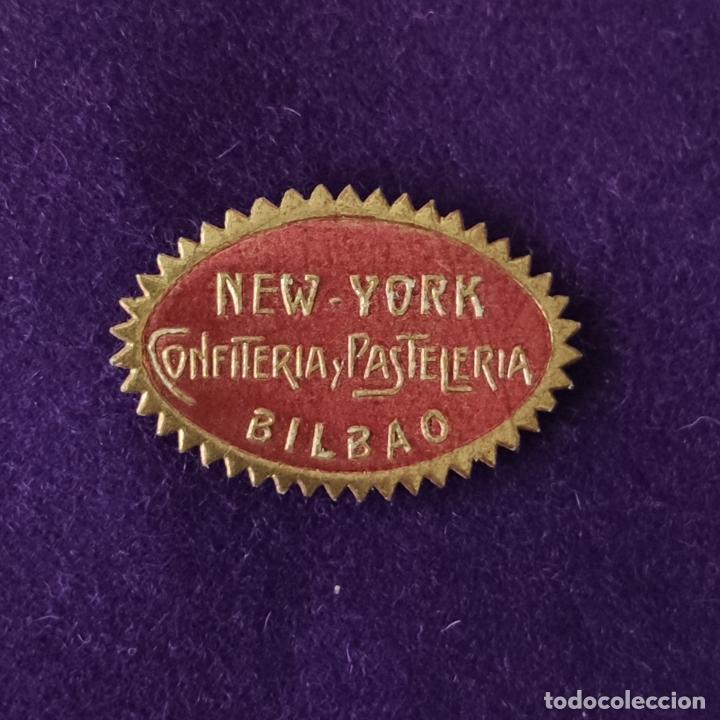 Etiquetas antiguas: ETIQUETA DE NEW YORK CONFITERIA PASTELERIA. ORIGINAL DE EPOCA. BILBAO (VIZCAYA). 1920-40.