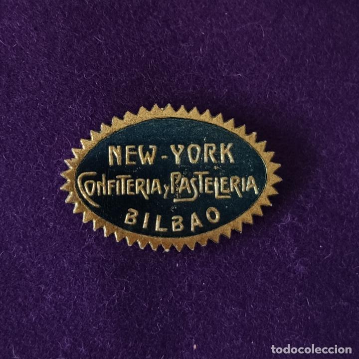 Etiquetas antiguas: ETIQUETA DE NEW YORK CONFITERIA PASTELERIA. ORIGINAL DE EPOCA. BILBAO (VIZCAYA). 1920-40.