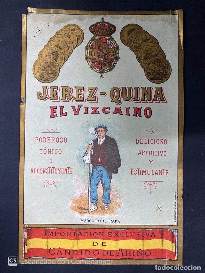 Etiquetas antiguas: ETIQUETA DE VINO. JEREZ-QUINA EL VIZCAINO. VER