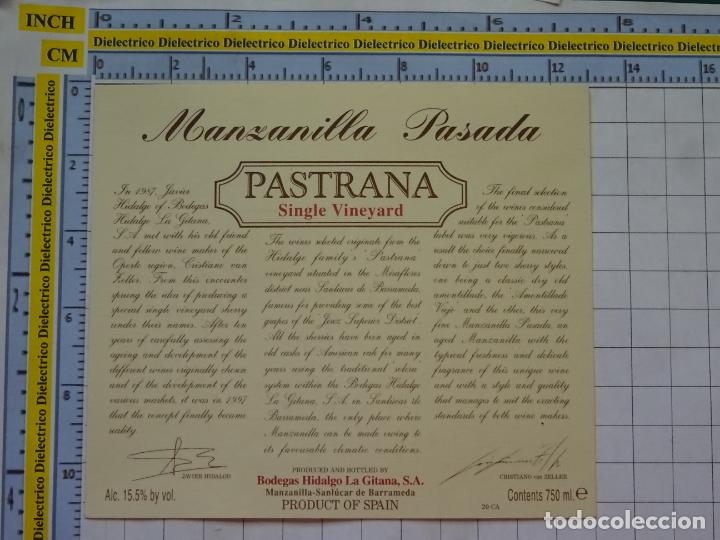 Old Labels: ETIQUETA DE BEBIDAS. VINOS LICORES. MANZANILLA PASADA PASTRANA SANL&Uacute;CAR BARRAMEDA. 145