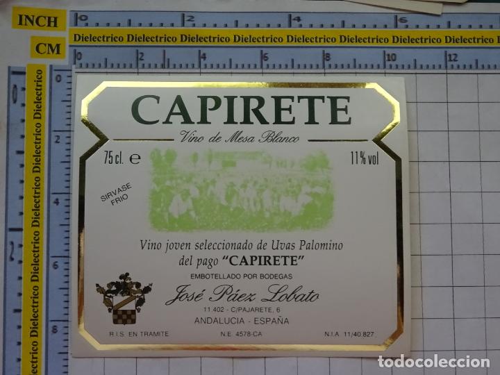 Alte Etiketten: ETIQUETA DE BEBIDAS. VINOS LICORES. CAPIRETE VINO DE MESA BLANCO. 160