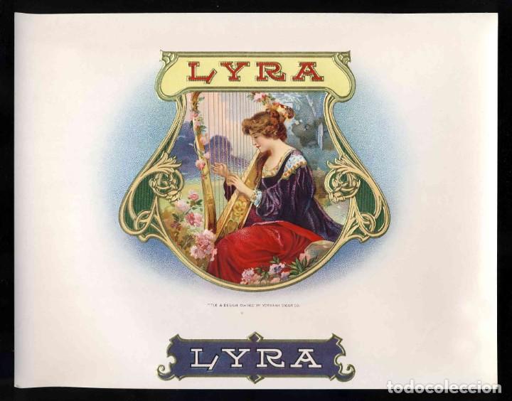 Etiquetas antigas: Etiqueta de tabaco modernista LYRA, en relieve