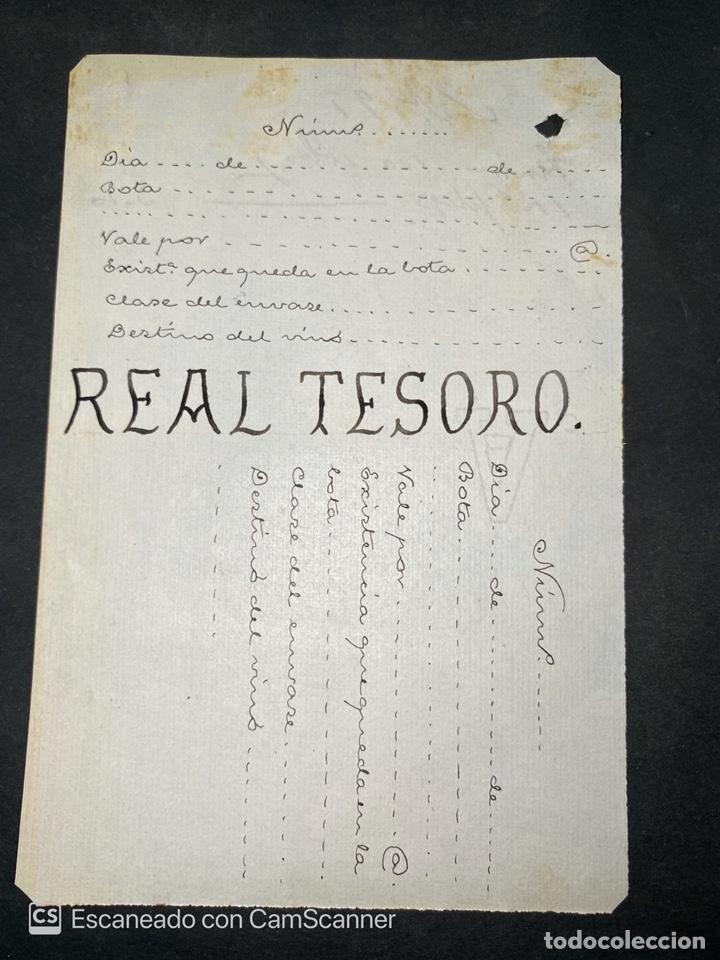 Etiquetas antiguas: ETIQUETA. REAL TESORO. A&Ntilde;O 1899. ETIQUETA QUE SE PONIAN EN LAS BOTAS DE VINO. RARISIMA. VER