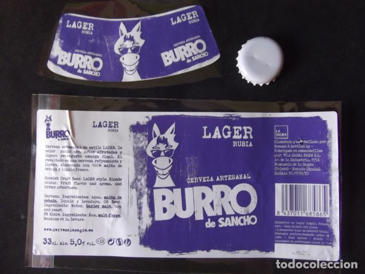 Old Labels: CERVEZA-V9-K-II-ETIQUETAS Y CHAPA-BURRO DE SANCHO-LAGER