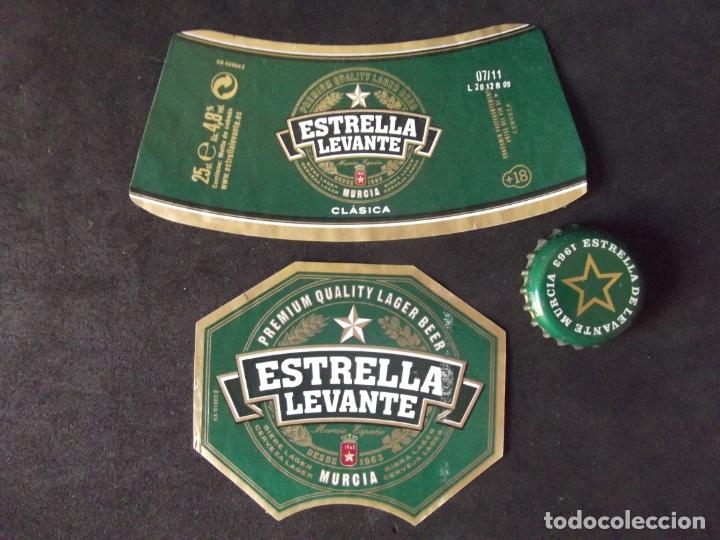 Old Labels: CERVEZA-V9-K-II-ETIQUETAS Y CHAPA-ESTRELLA DE LEVANTE-25CL.