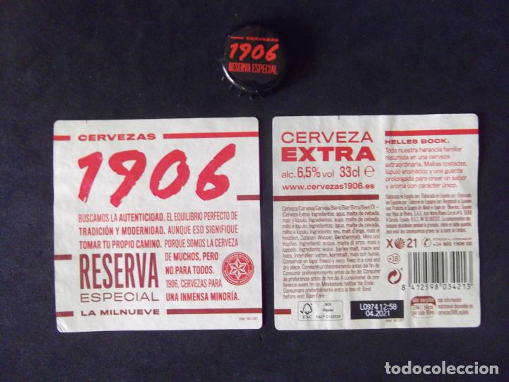 Old Labels: CERVEZA-V9-K-II-ETIQUETAS Y CHAPA-1906-RESERVA ESPECIAL-33CL