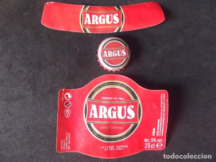 Old Labels: CERVEZA-V9-K-II-ETIQUETAS Y CHAPA-ARGUS-25CL