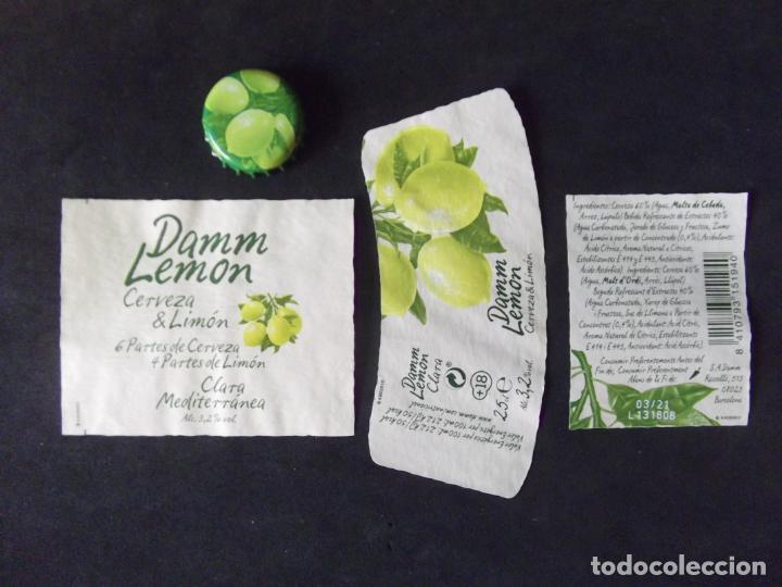 Old Labels: CERVEZA-V9-K-II-ETIQUETAS Y CHAPA-DAMM-LEMON-25CL