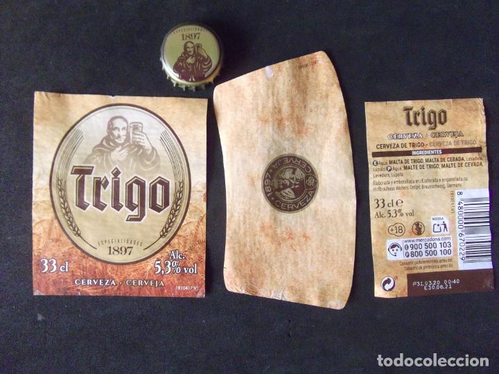 Old Labels: CERVEZA-V9-K-II-ETIQUETAS Y CHAPA-1897-TRIGO-33CL