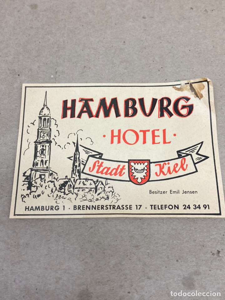 Etiquetas antiguas: Etiqueta de maleta de Hotel Stand Kiel Hamburg