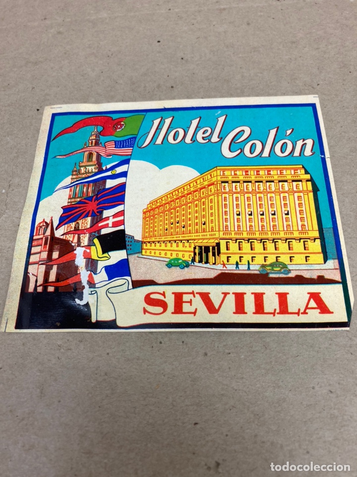 Etiquetas antiguas: Etiqueta de maleta hotel Colon Sevilla