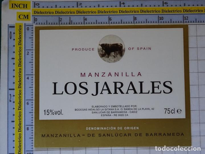 Etichette antiche: ETIQUETA DE BEBIDAS. VINOS LICORES. MANZANILLA LOS JARALES SANL&Uacute;CAR DE BARRAMEDA . 205