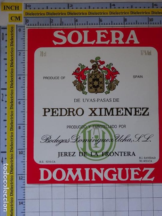 Etichette antiche: ETIQUETA DE BEBIDAS. VINOS LICORES. SOLERA PEDRO XIMENEZ JEREZ DE LA FRONTERA . 206