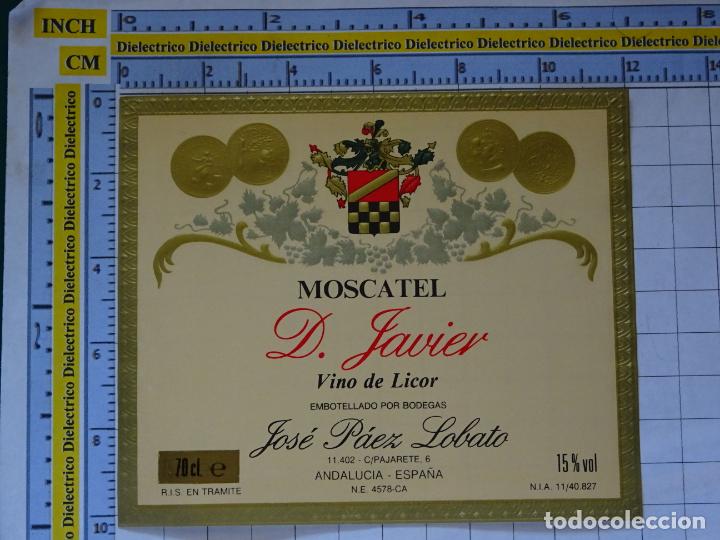Etiquetas antiguas: ETIQUETA DE BEBIDAS. VINOS LICORES. MOSCATEL D. JAVIER VINO DE LICOR . 212
