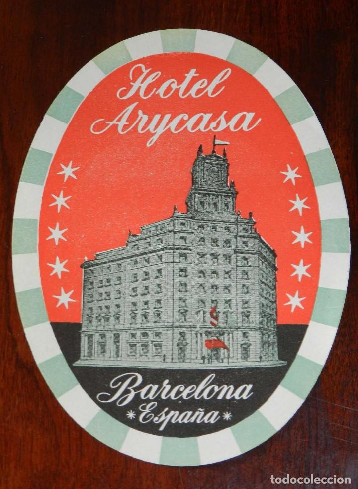 Etiquetas antiguas: ANTIGUA ETIQUETA DEL HOTEL ARYCASA DE BARCELONA, ETIQUETA PARA MALETA.