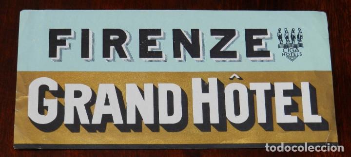 Etiquetas antiguas: ETIQUETA DE GRAND HOTEL FIRENZE, ETIQUETA PARA MALETA.