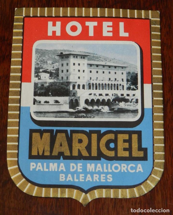 Etiquetas antiguas: ETIQUETA DEL HOTEL MARICEL, PALMA DE MALLORCA, ETIQUETA PARA MALETA.