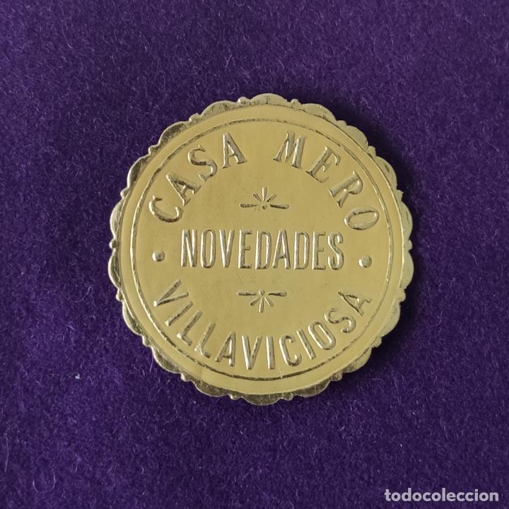 Etiquetas antiguas: ETIQUETA DE CASA MERO NOVEDADES. ORIGINAL DE EPOCA. VILLAVICIOSA (ASTURIAS). 1920-40.