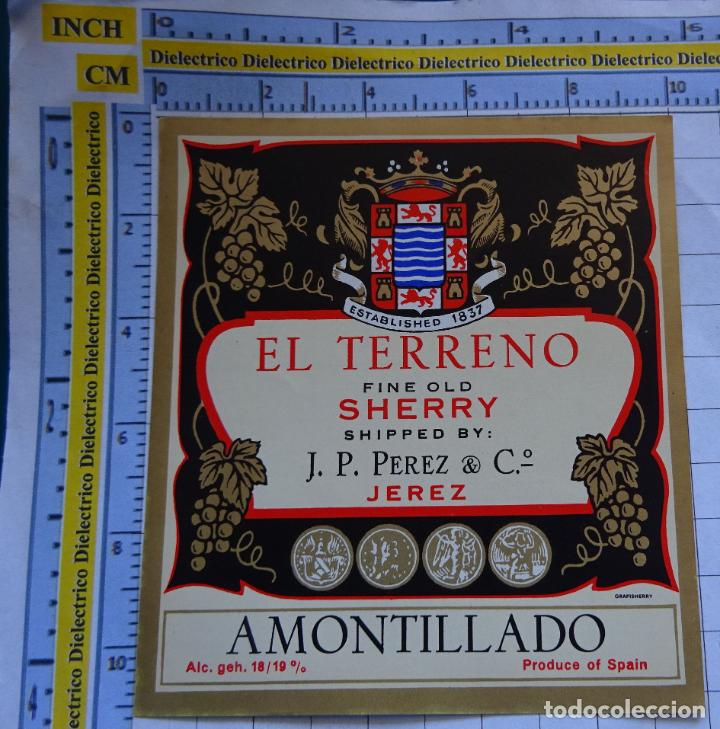 Etichette antiche: ETIQUETA DE BEBIDAS. VINOS LICORES. AMONTILLADO EL TERRENO FINE OLD SHERRY. 225