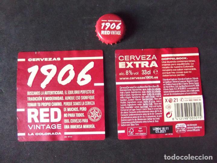 Old Labels: CERVEZA-V9-K-III-ETIQUETAS Y CHAPA-1906-RED VINTAGE