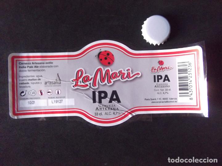 Etichette antiche: CERVEZA-V9-K-III-ETIQUETAS Y CHAPA-LA MARI-IPA-VALENCIA
