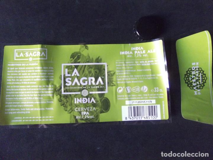 Etichette antiche: CERVEZA-V9-K-III-ETIQUETAS Y CHAPA-LA SAGRA-INDIA-TOLEDO
