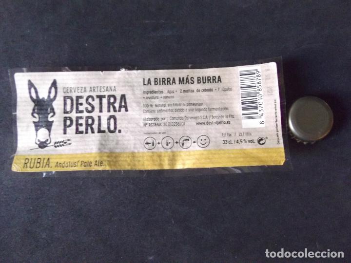 Etichette antiche: CERVEZA-V9-K-III-ETIQUETAS Y CHAPA-DESTRA PERLO-JEREZ DE LA FRONTERA