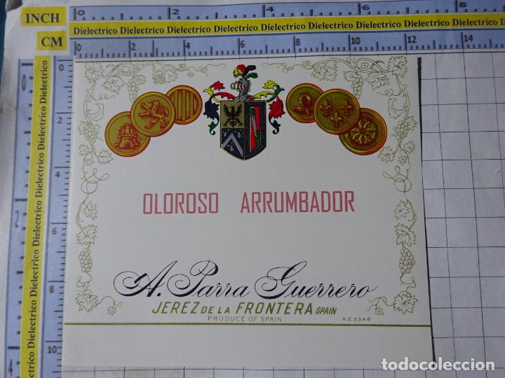 Alte Etiketten: ETIQUETA DE BEBIDAS. VINOS LICORES. OLOROSO ARRUMBADOR PARRA GUERRERO JEREZ. 265
