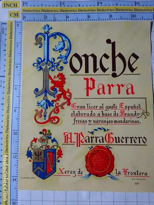 Old Labels: ETIQUETA DE BEBIDAS. VINOS LICORES. PONCHE PARRA GUERRERO. 267