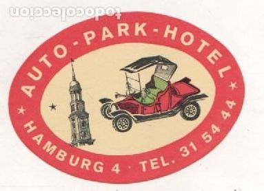 Etiquetas antiguas: AUTO-PARK HOTEL. (Hamburg). Etiqueta adhesiva para equipaje. A&ntilde;os 60