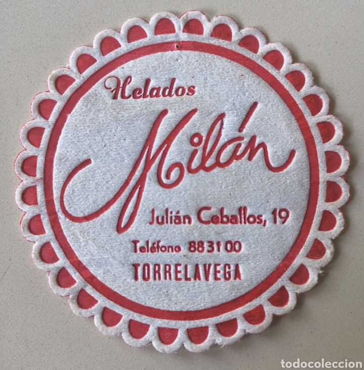 Etichette antiche: Posavasos Helados Mil&aacute;n - Calle Juli&aacute;n Caballos - Torrelavega (Cantabria) - Coaster