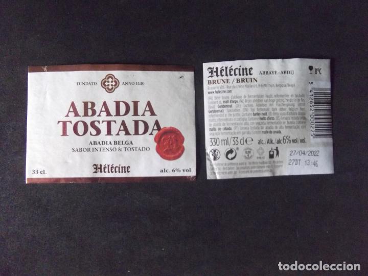 Etichette antiche: CERVEZA-V9ET-9-ETIQUETAS-HELECINE-ABADIA TOSTADA