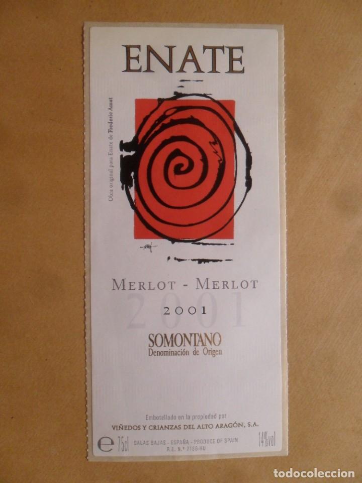 Etiquetas antiguas: ETIQUETA VINO ENATE - MERLOT 2001 SOMONTANO - R.E.N. 7186-HU
